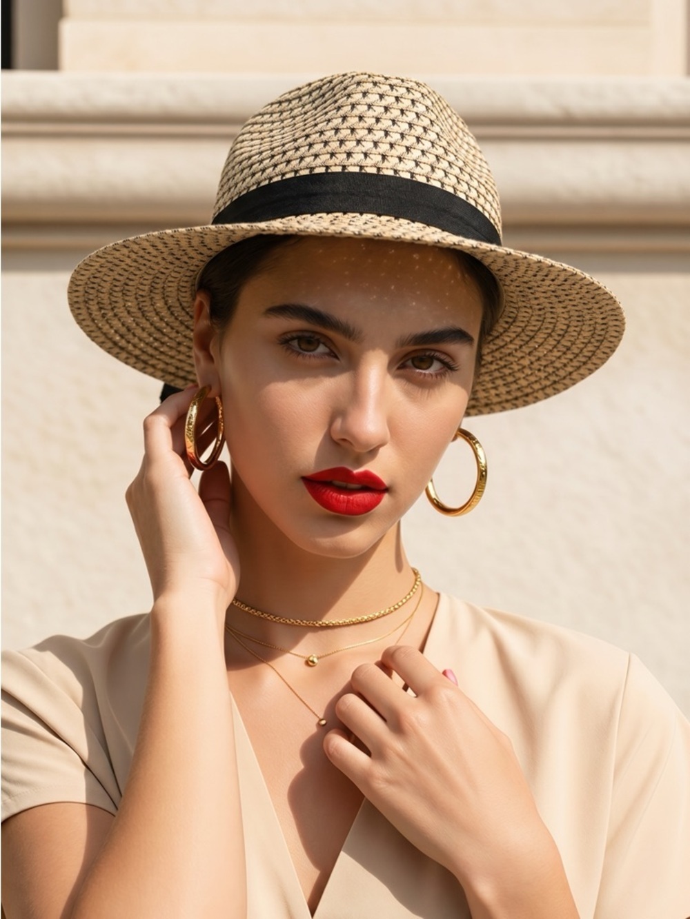 Paper Yarn Summer Hat with Black Band - Women's Summer Sun Hat